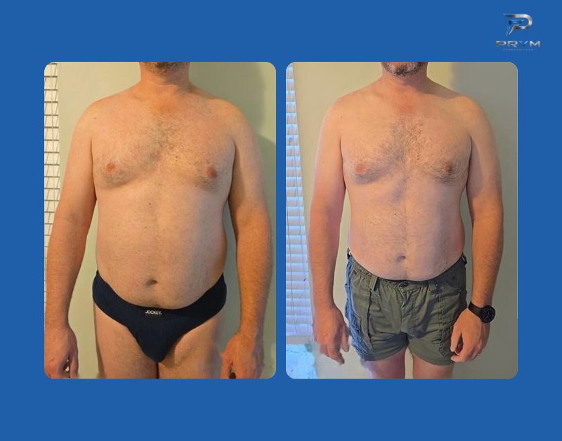 PRYM Performance client before and after transformation, steady sustainable fat loss for a busy man